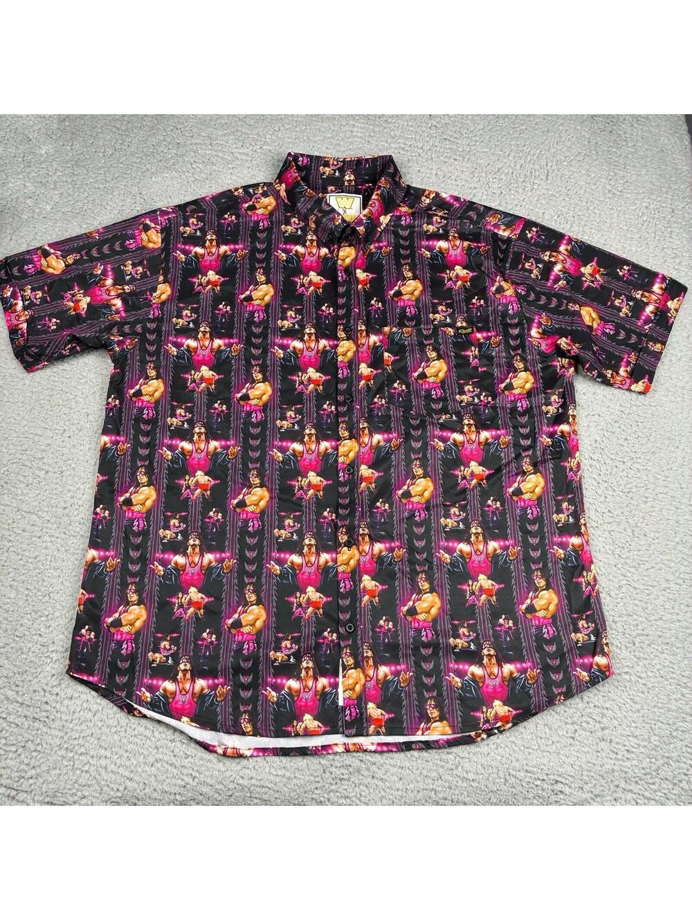 WWE x RSVLTS KUNUFLEX Bret Hitman Hart AOP Button Down Shirt Men's‎ 2XL
